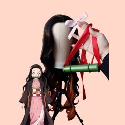 Demon Slayer - Nezuko Kamado cosplay paróka szett kiegészítőkkel   Demon Slayer - Nezuko Kamado cosplay paróka szett kiegészítőkkel